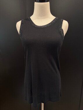 Maje Metallic Trim Tank Top - Black w/ Silver banded Trim Medium - Like New